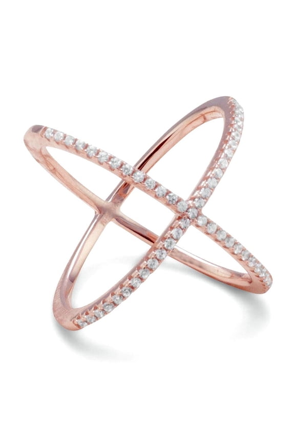 Rose Gold Plated Criss Religious Faith Cross X Ring Signity Cubic Zirconias 20mm Wide Size 5 Ring for Women