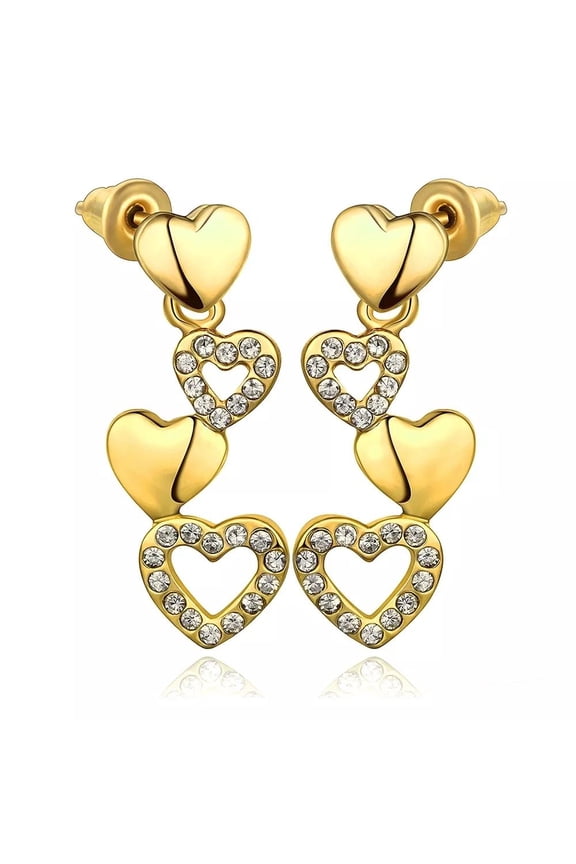 Rose Gold Plated Earrings Dangle Aaa Zircon Push Back Hearts .4" L261