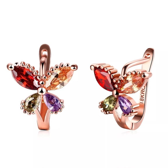 Rose Gold Plated Earrings Flower Butterfly Drop Dangle Zircon Latch Back L668