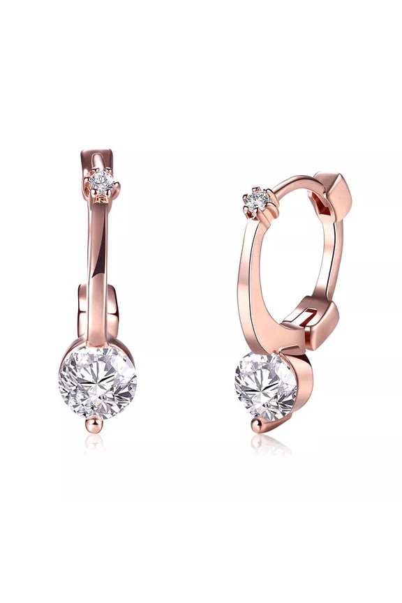 Rose Gold Plated Earrings Hoop Huggies Aaa Zircon Latch Back Clasp L463