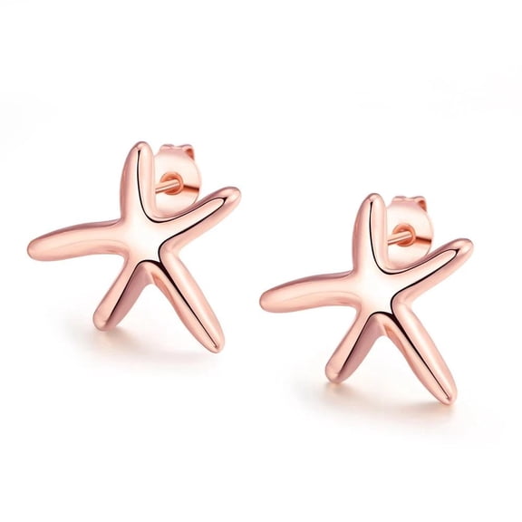Rose Gold Plated Butterfly Earrings Star Fish Stud AAA Zircon Push Back Butterfly, Rose L455