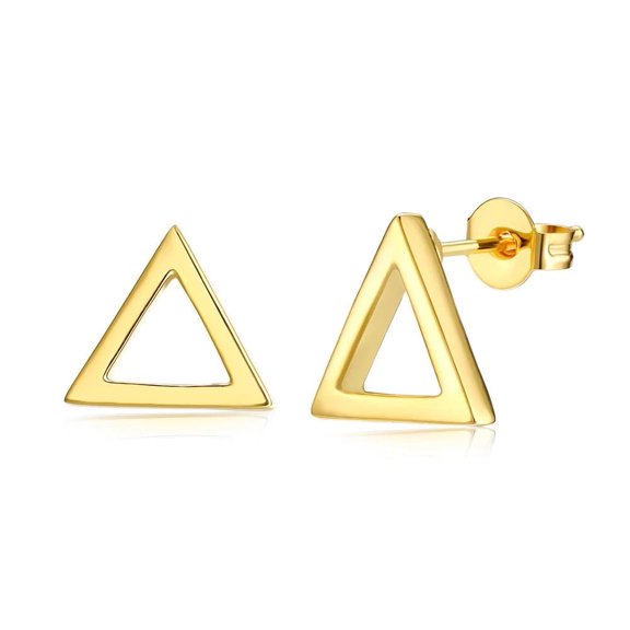 Gold Plated Hollow Earrings Triangle Stud Push Back Geometric Polished And Smooth L514