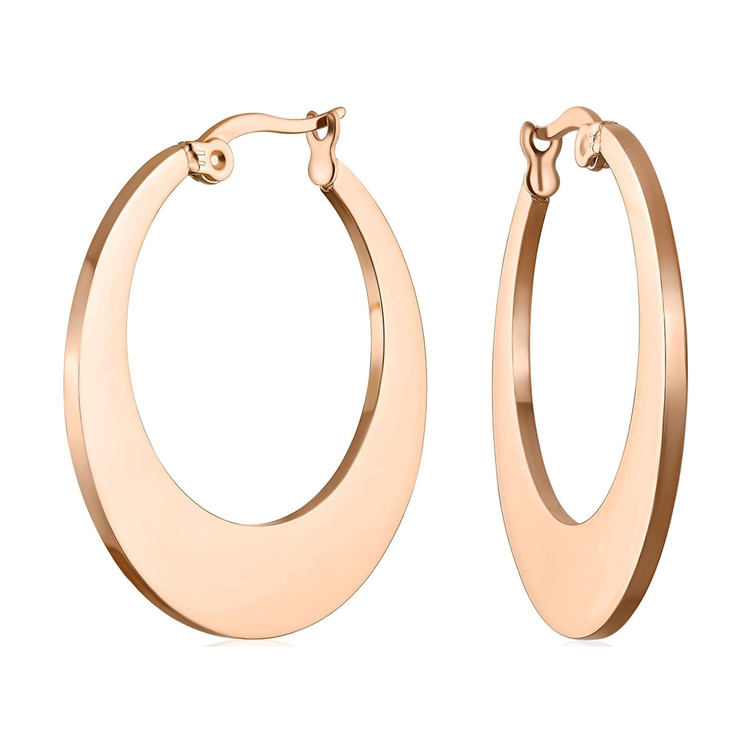 Rose Gold Plated Flat Oval Hoop Earrings Stainless Steel 1 25 Dia
