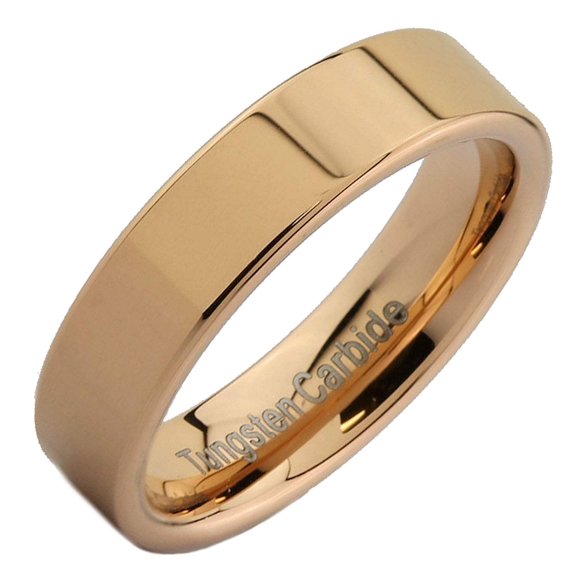 Rose Gold Plated Flat Pipe Cut Unisex 5mm Tungsten Carbide Wedding Ring Polished Band