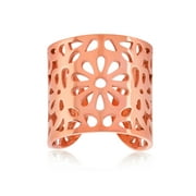 COASTAL JEWELRY Rose Gold Plated Floral Stainless Steel Open Ring (19mm)