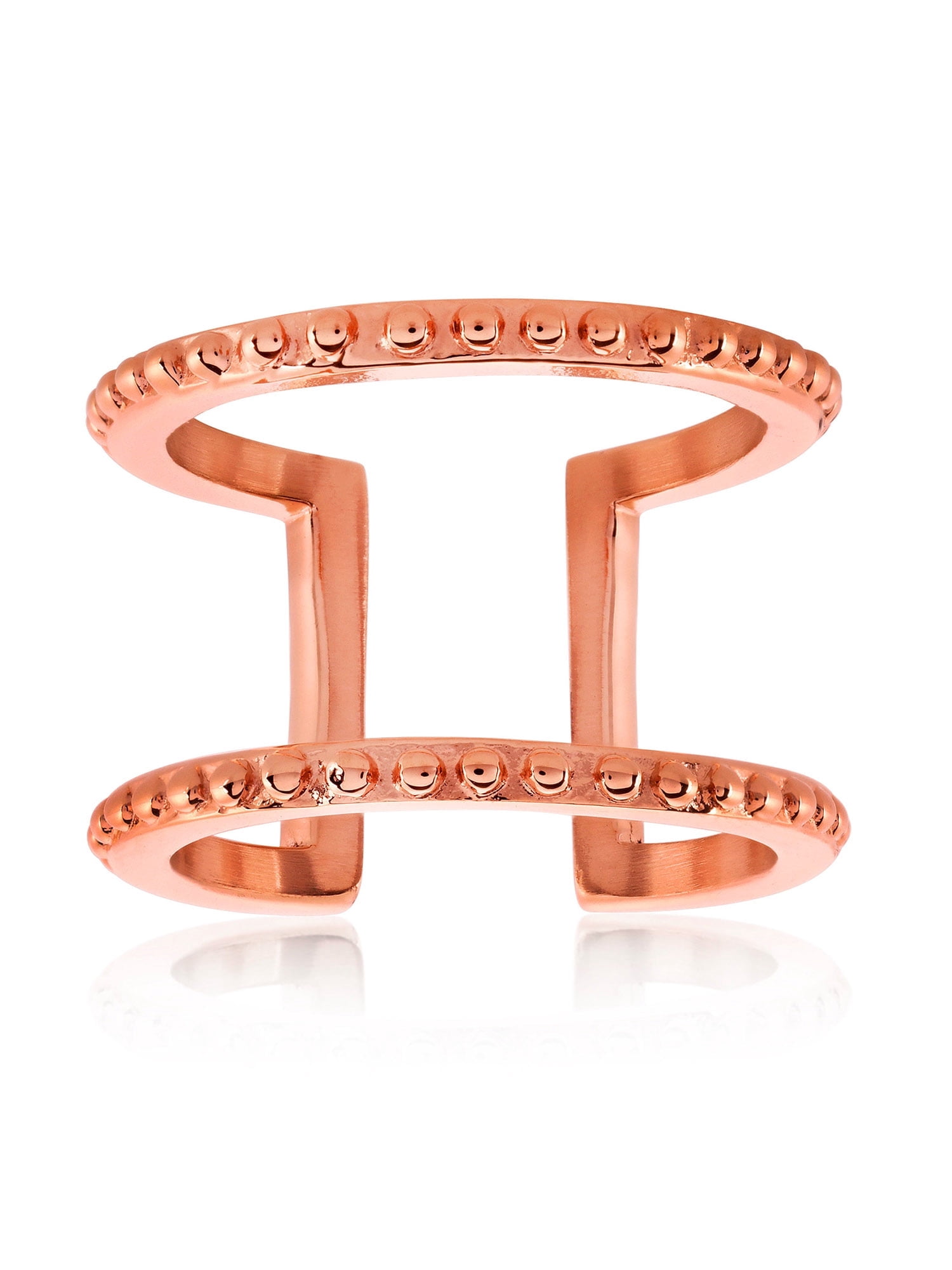 ELYA Jewelry Women's Polished Studded Edges Rose Gold Open Cuff Ring