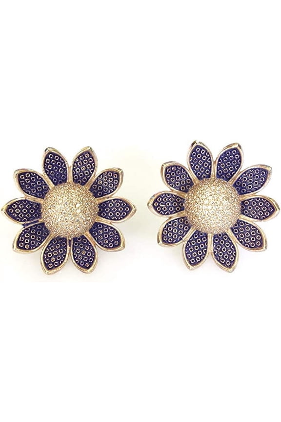 Rose Gold Plated Lapis Lazuli Flower Stud Earrings Exquisite Women's Fashion Jewelry