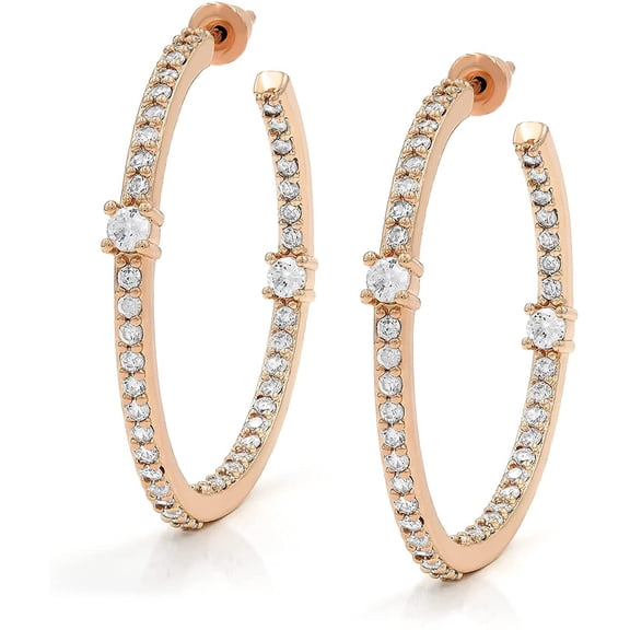 Rose Gold Plated Micro Pave Inside Out Cubic Zirconia Hoop Earrings, Giorgio BergamoRose