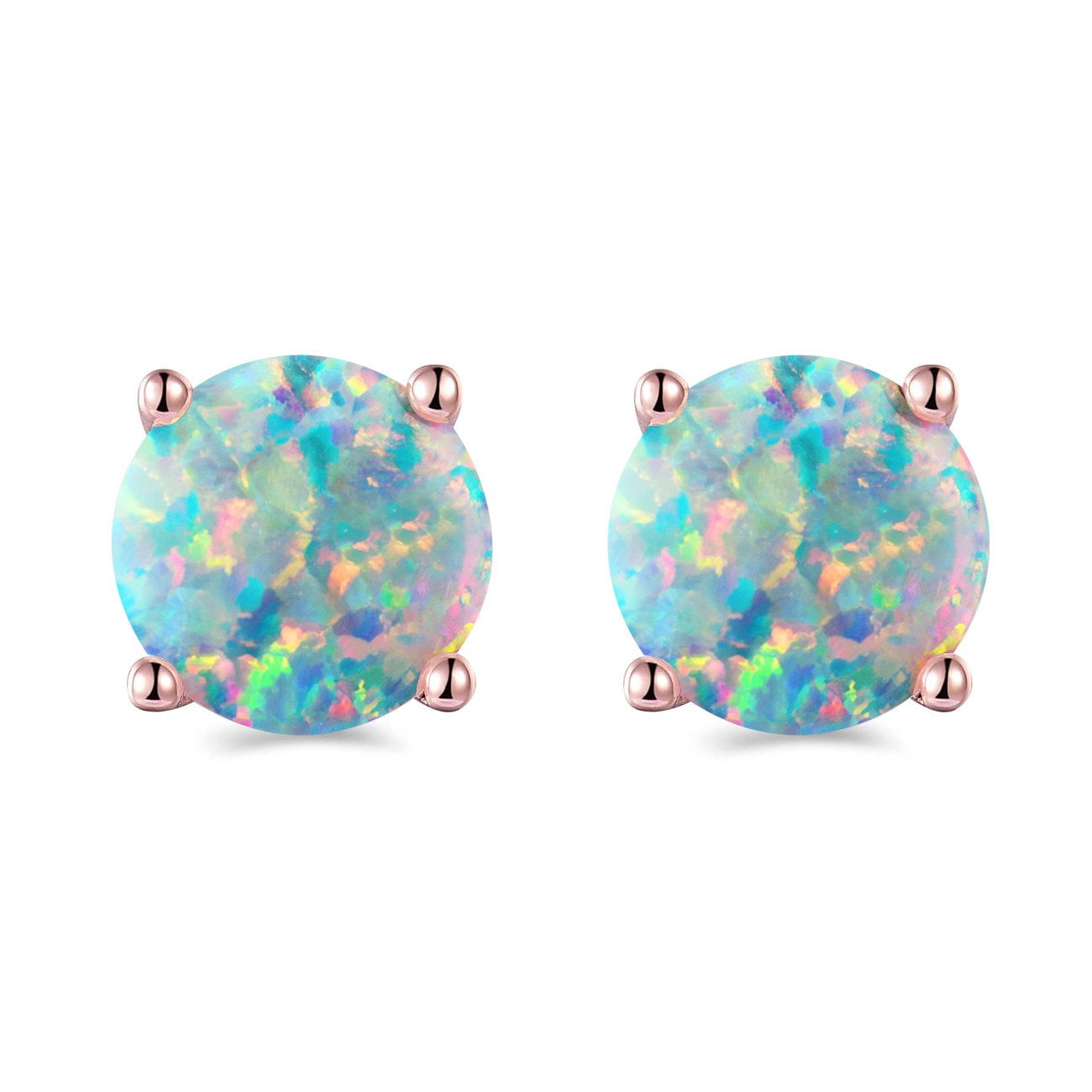 Rose Gold Plated Opal Stud Earrings 8MM Round For Women Girls Valentine ...