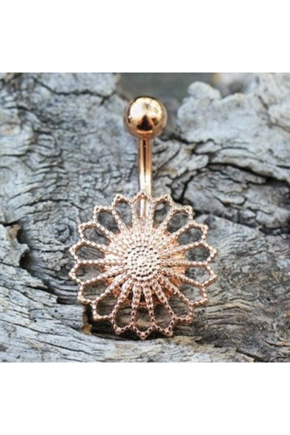 Rose Gold Plated Ornate Flower Navel Ring