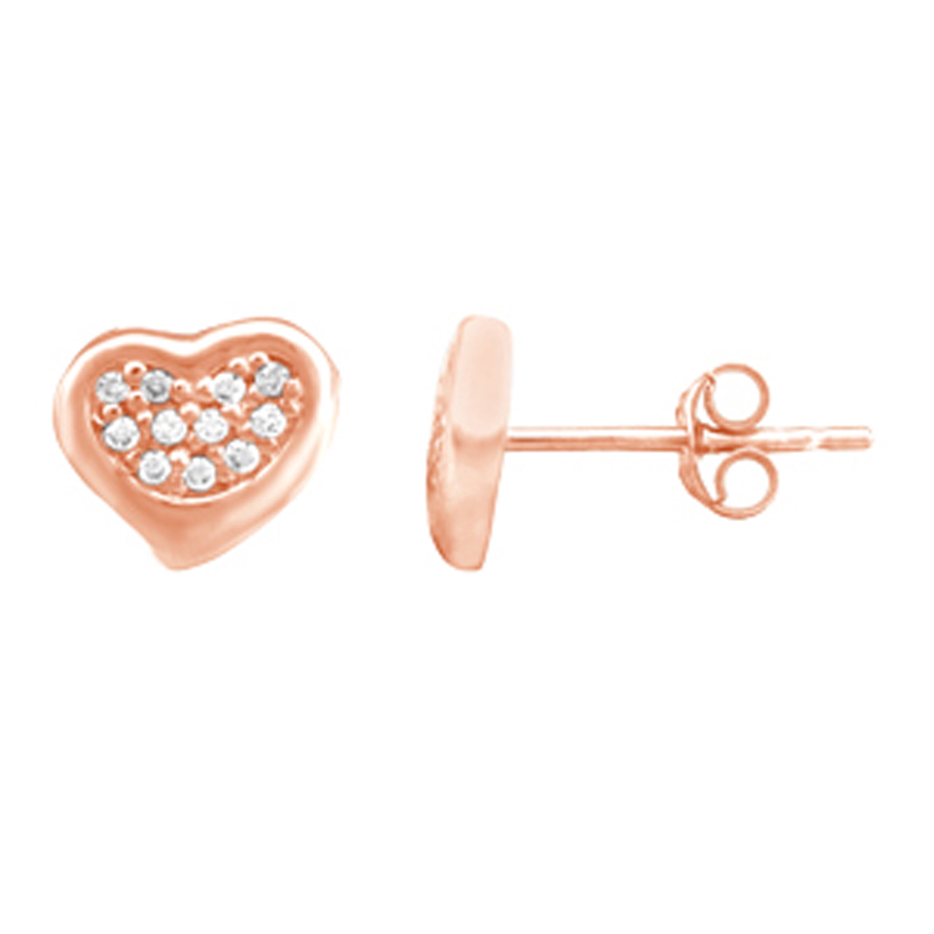 Rose Gold Plated Over Sterling Silver CZ Heart Stud Earrings