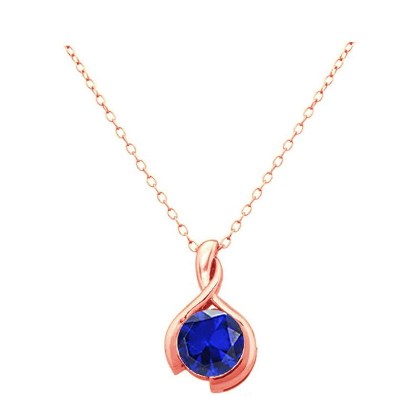 Rose Gold Plated Over Sterling Silver Created Blue Sapphire Pendant