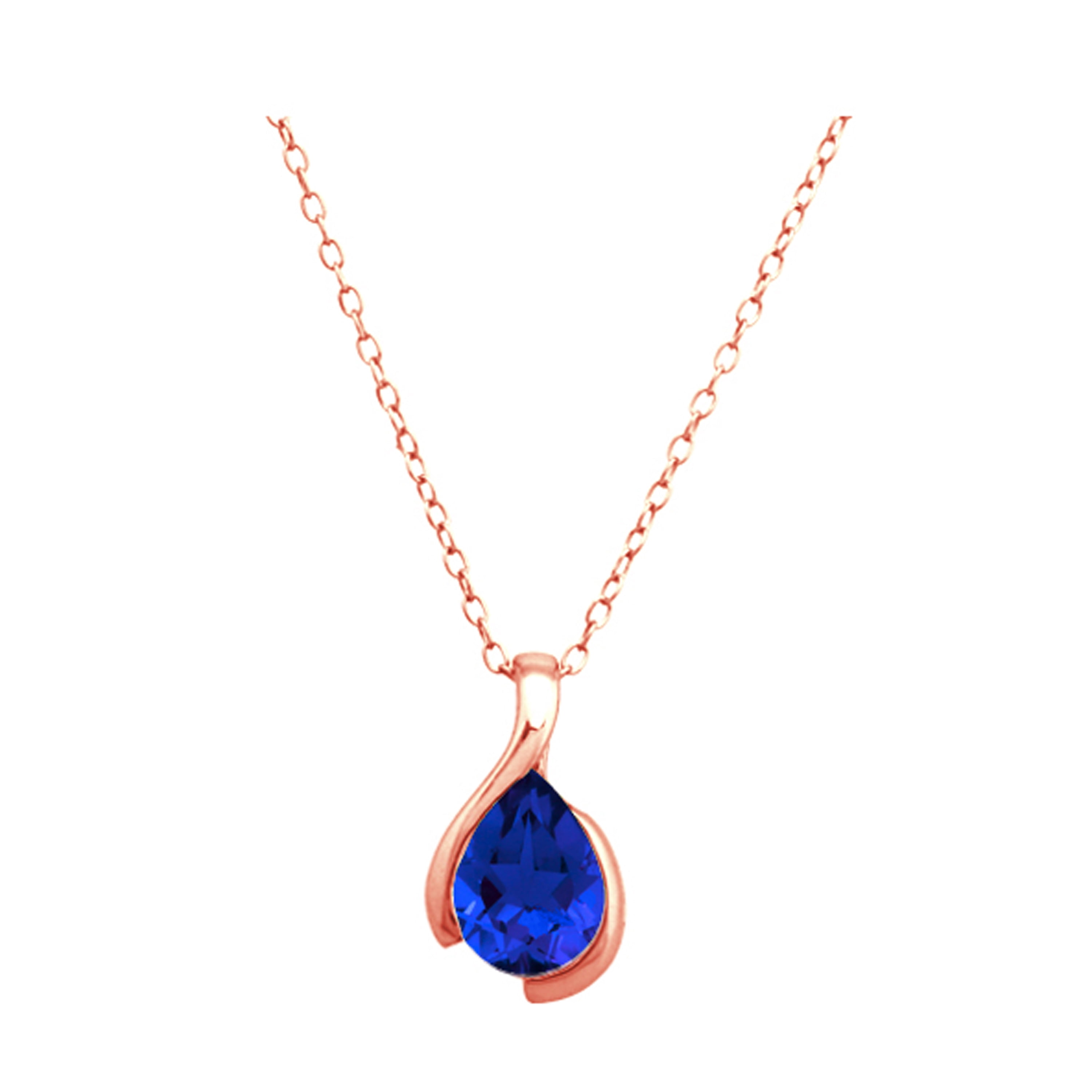 Rose Gold Plated Over Sterling Silver Created Blue Sapphire Pendant