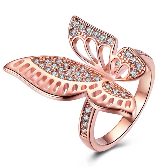 Rose Gold Plated Ring Aaa Zirconia Butterfly B489
