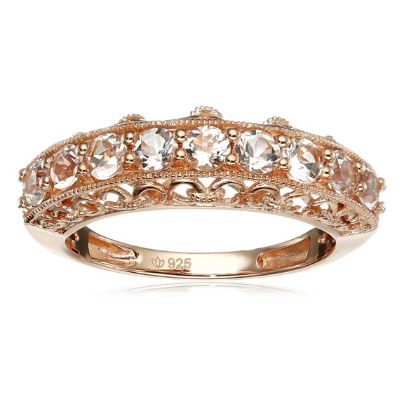 Rose Gold-Plated Silver Morganite 9-Stone Stackable Ring, Size 7
