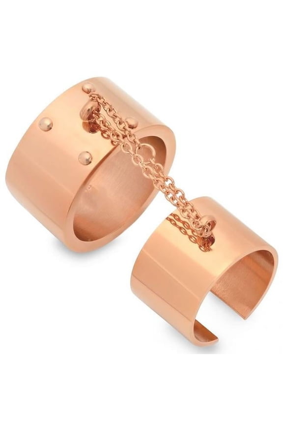 Rose Gold Plated Stainless Steel Double Rings 18 Karat Gold