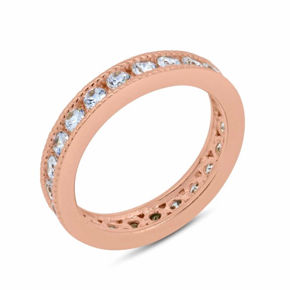 Rose Gold Plated Sterling Silver 925 Clear CZ Stackable Eternity Ring White Female Size 9