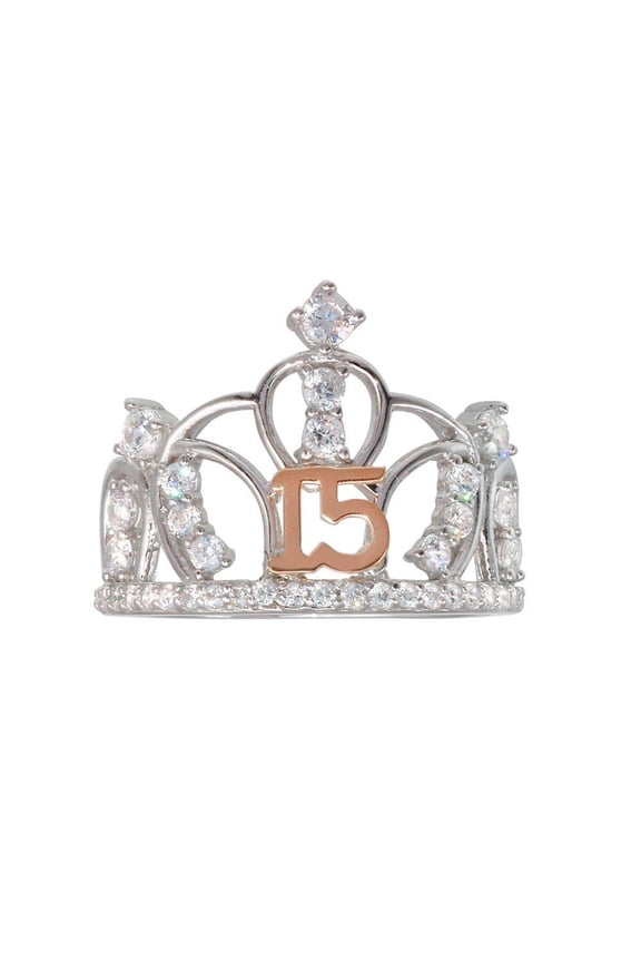 Rose Gold Plated Sterling Silver 925 Quinceanera Crown Ring Band White CZ Jewelry Female Size 8
