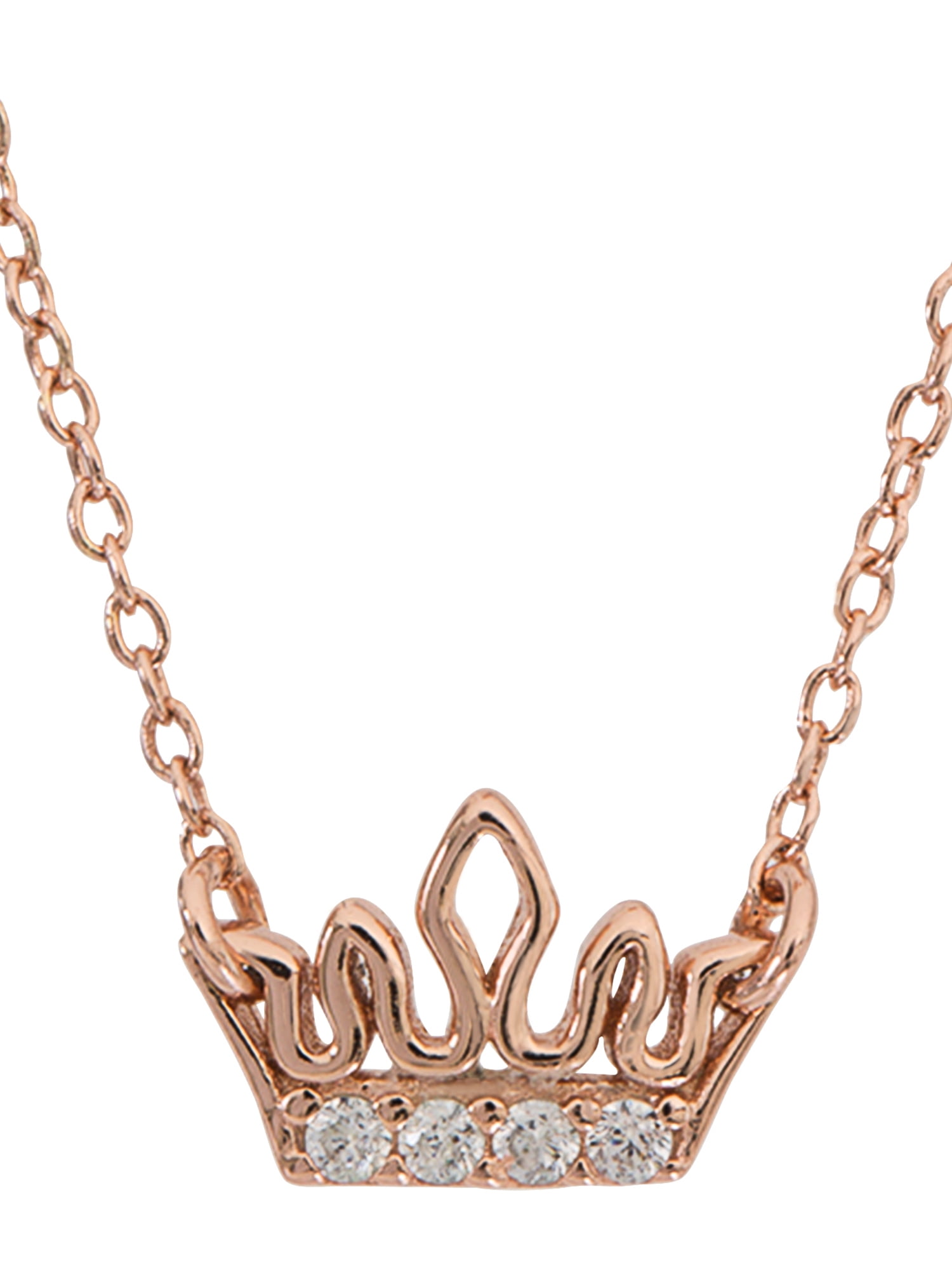 Rose Gold Plated Sterling Silver Cubic Zirconia Crown Necklace 16