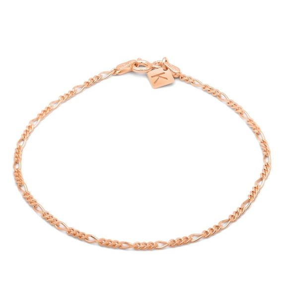 Kezef Rose Gold Plated Sterling Silver Figaro Chain Link Bracelet Italian 2mm 8 Inch