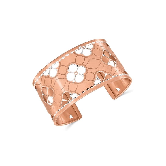 Gem & Harmony Rose Gold-Plated Sterling Silver Flower Cuff Slip-On Bangle for Women