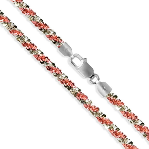 Rose Gold Plated Sterling Silver Popcorn Roc Chain 2.2mm 925 2-Tone Criss Cross Necklace 26" Jewelry Female