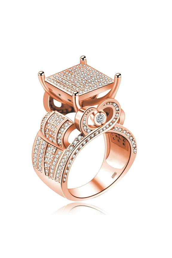 Rose Gold Plated Tiny Cubic Zirconia Square Princess Ring, Fashion Wide Band Cocktail Ring for Women (Rose Gold, Size 10)