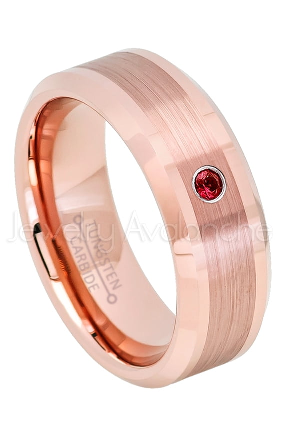Rose Gold Plated Tungsten Ring - 0.07ct Solitaire Garnet Ring - Personalized Tungsten Wedding Ring - Custom Made January Birthstone Ring TN732BS