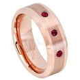 thumbnail image 1 of Rose Gold Plated Tungsten Ring - 0.21ctw Ruby 3-stone Band - Personalized Tungsten Wedding Ring - Custom Made July Birthstone Ring TN732BS, 1 of 1