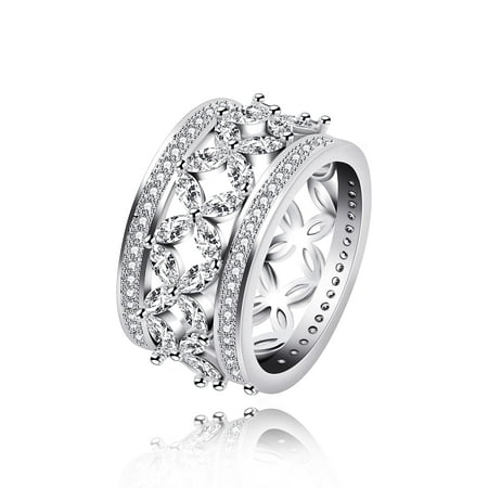Rose Gold Plated Wide Hollow Flower Butterfly Ring Wedding Band Cocktail Statement Rings for Women Her CR098