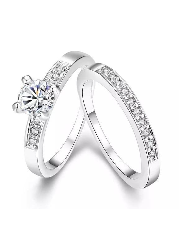 Platinum Plated Bridal Engagement Wedding Set Ring AAA Zirconia Size 9 B153