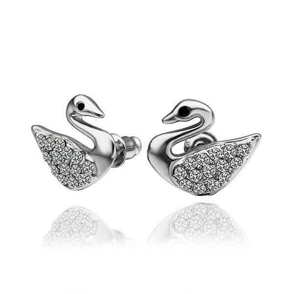 Rose Gold Platinum Plated Earrings Stud Aaa Zircon Push Back Swan .56" L293