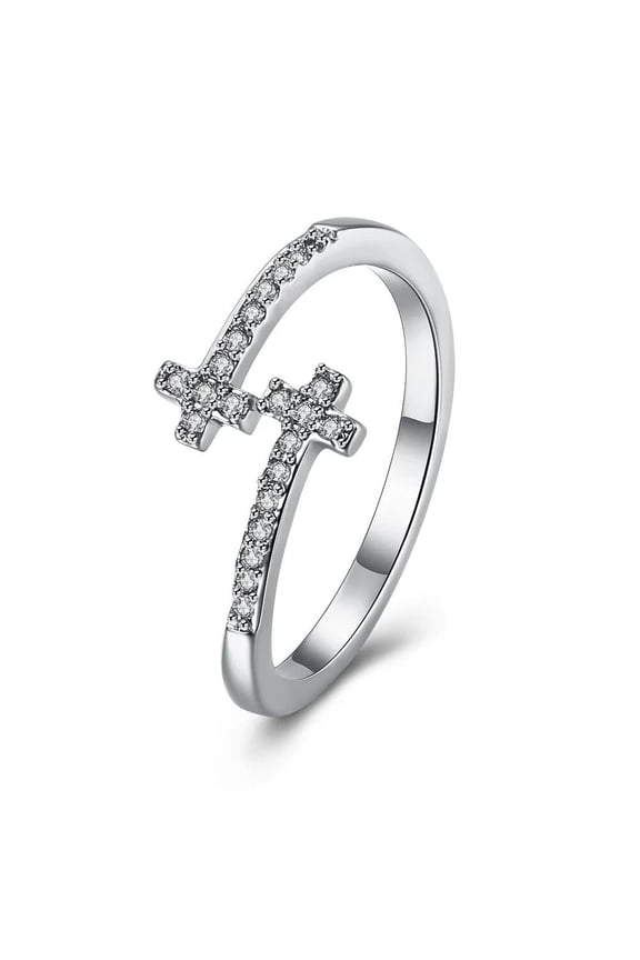 Rose Gold Platinum Plated Fashion Ring Aaa Zirconia Cross Adjustable Size B307