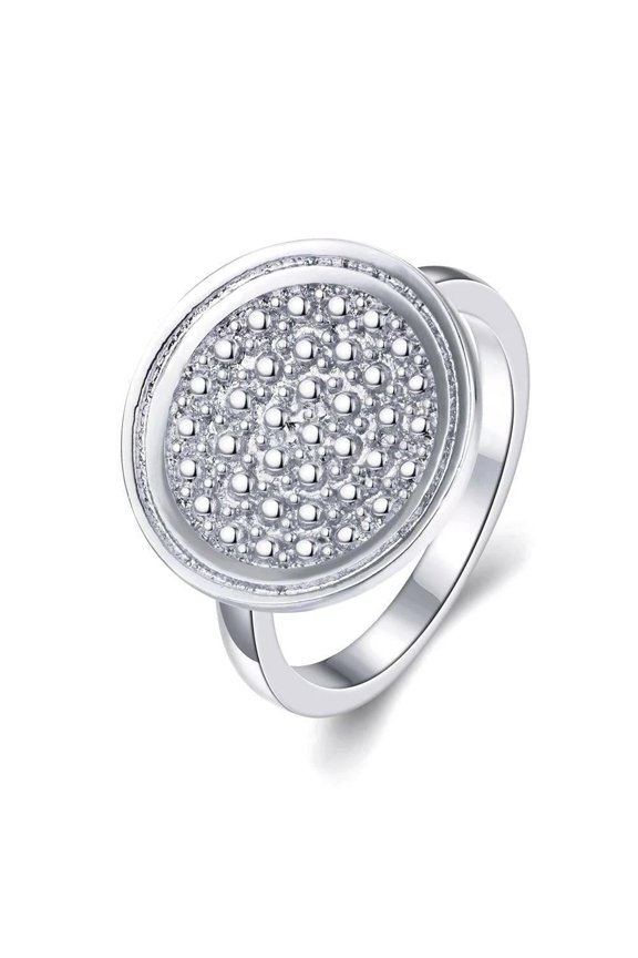 Platinum Plated Fashion Ring Women Statement Polished Comfort Fit Textured Size 7 B269