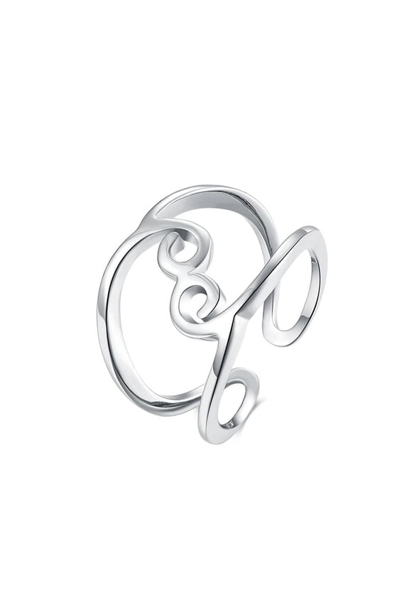 Platinum Plated Fashion Ring Women Open Double Line Statement Polished Comfort Fit B151