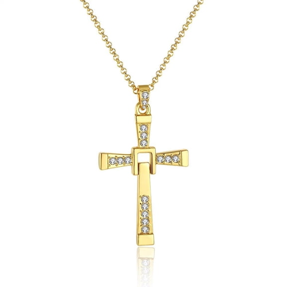 Rose Gold Platinum Plated Necklace Pendant Cross Zirconia 28 Inches 1.5Mm B88