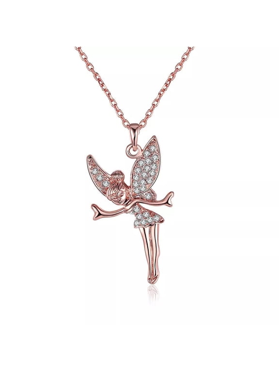 Rose Gold Platinum Plated Necklace Pendant Tinkerbell Wings Fairy 20" B333