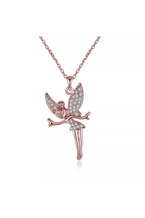 Rose Gold Platinum Plated Necklace Pendant Tinkerbell Wings Fairy 20" B333