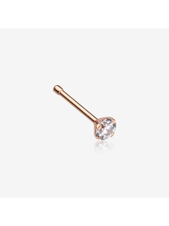 Rose Gold Prong Set Gem Top Steel Nose Stud Ring