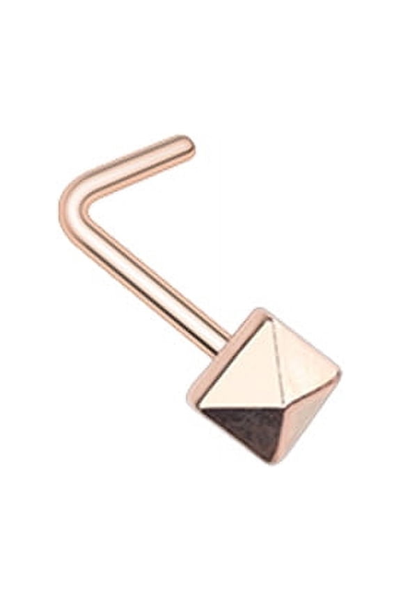 Rose Gold Pyramid L-Shape Nose Ring