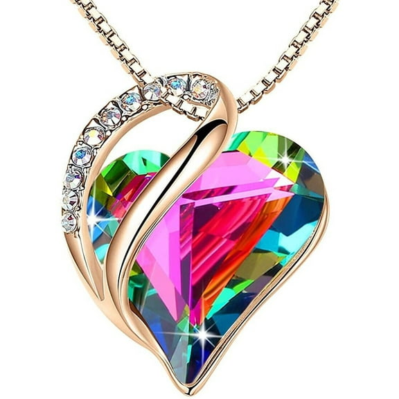 Rose Gold - Rainbow Obsidian Women's Infinity Crystal Heart Pendant CZ Stones