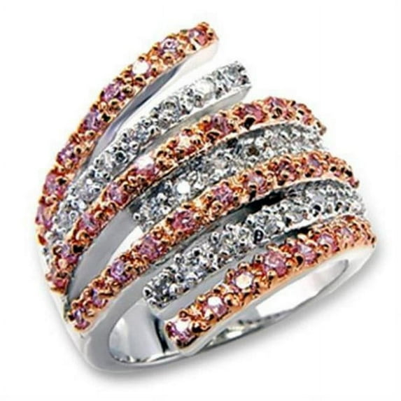 Rose Gold & Rhodium Brass Ring with AAA Grade CZ, Rose - Size 10