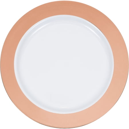 Rose Gold Rim Plastic Dinner Plates, 30 Count