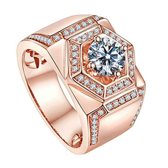 Rose Gold Ring Men's 18K Gold-Plated Sterling Silver Ring One Carat Trendy Domineering Moissanite Hip Hop Ring,Women's Wedding Rings