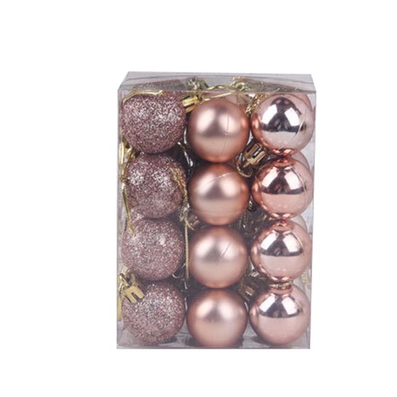 Rose Gold Rose Gold Christmas Ball Ornament Set 24-Piece 1.2-Inch Diameter Shatterproof Plastic Tree Decorations