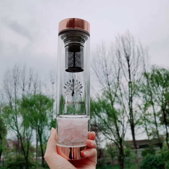 Rose Gold-Rose quartz Healing Power Crystal Infuser Glass Bottle