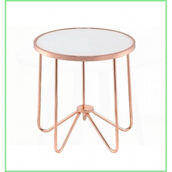 Rose Gold Round Coffee Table - Frosted Glass Top & Metal Base, Easy-Clean for Living Room