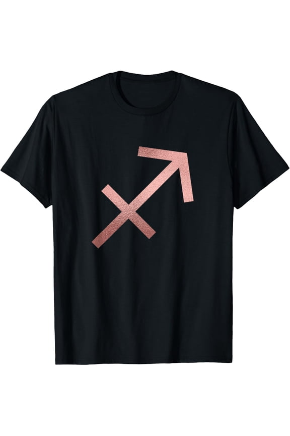 Rose Gold Sagittarius Symbol Zodiac Star Sign T-ShirtMen's and women's gift, black and white T-shirt, size: Extra large S-4XL