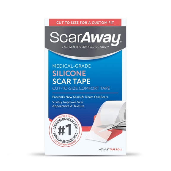 ScarAway Clear Silicone Scar Tape, Medical Grade Cut-to-Size Silicone Strip for Hypertrophic and Keloid Scars, from Surgery, Burns, and more - 60 Roll