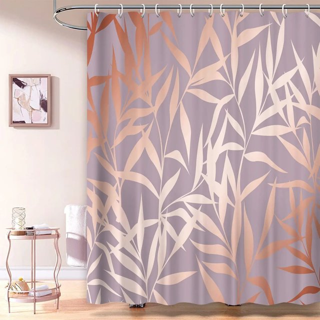 Rose Gold Shower Curtain Pink Gold Tropical Leaves Modern Luxury